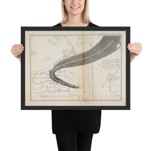 Atlantic Hurricane Season Map (1857) Old Meteorology Atlas Framed poster