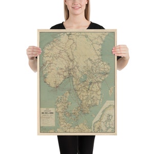 Alte Norwegen, Schweden und Dänemark Karte (1897) Vintage Skandinavien Atlas Poster