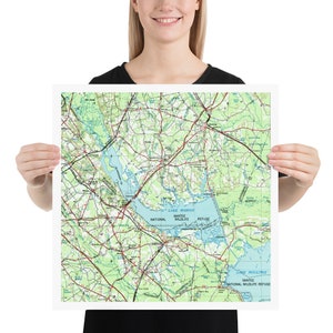 Poster Old Lake Marion SC Mapa (1957) Vintage South Carolina Reservoir Atlas