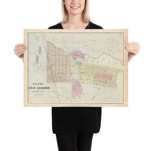 古いサンレアンドロ CA 地図 (1878) ヴィンテージ カリフォルニア シティ アトラス ポスター