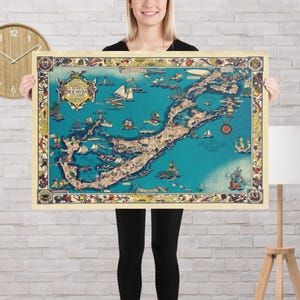 Old Bermuda Pictorial Map (1930) Vintage Bermudian Atlas Poster