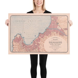 Old Valparaiso Chile Map (1895) Vintage Chilean City & Street Atlas Poster