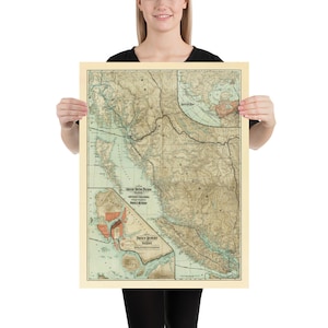 Carte du Canada de la Colombie-Britannique ancienne (1910) Affiche de l’Atlas de la province de l’Ouest canadien