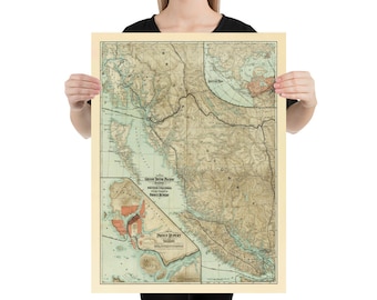 Carte du Canada de la Colombie-Britannique ancienne (1910) Affiche de l’Atlas de la province de l’Ouest canadien