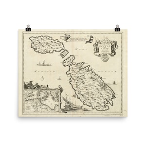 Old Malta Map (1698) Vintage Melite Island Atlas Poster