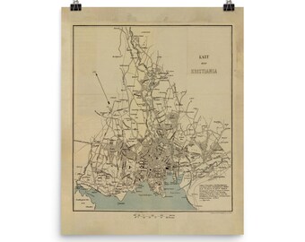 Alte Oslo Norwegen Karte (1881) Vintage norwegische Hauptstadt Atlas Poster