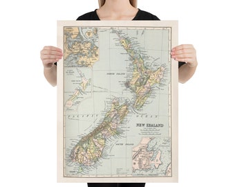 Old New Zealand Map (1892) New Zealander Vintage Atlas Poster