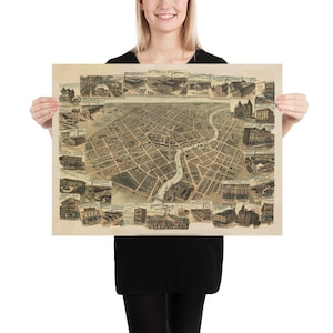 Old Chatham Ontario Map (1870) Vintage Classic Car Capital of Canada Atlas Poster