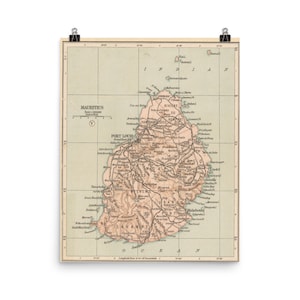 Antiguo mapa de Mauricio (1919) Vintage Océano Indico Isla Atlas Cartel