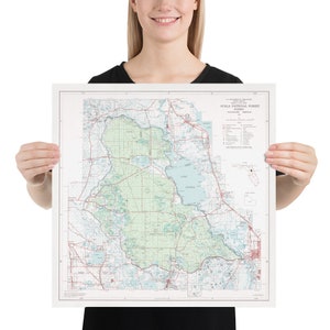Ocala National Forest Karte (1971) Florida Woodland Reserve Atlas Poster