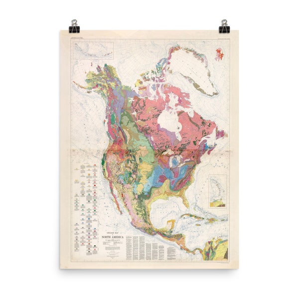 Mapa geológico de América del Norte (1865) Cartel del antiguo Atlas Geológico