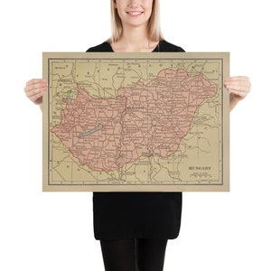 古いハンガリー地図（1924年）ヴィンテージハンガリー国地図帳ポスター