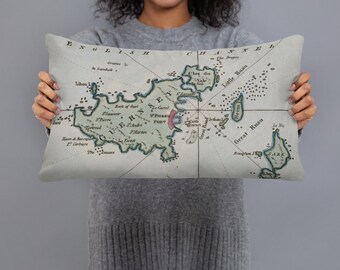 Old Guernsey Island Mapa (1801) Vintage Español Canal Isla Atlas Almohada Básica