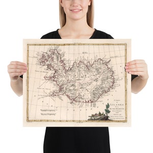 Alte Island Karte (1781) Vintage isländischen Atlas Poster