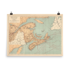 Vieille Nouvelle-Écosse et Nouveau-Brunswick Carte (1912) Vintage Canada Provinces Atlas Poster