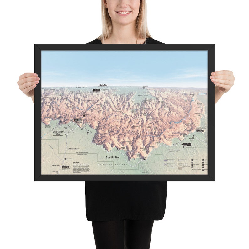 Grand Canyon Topography Map - South Rim Panoramic Atlas Framed Poster ...