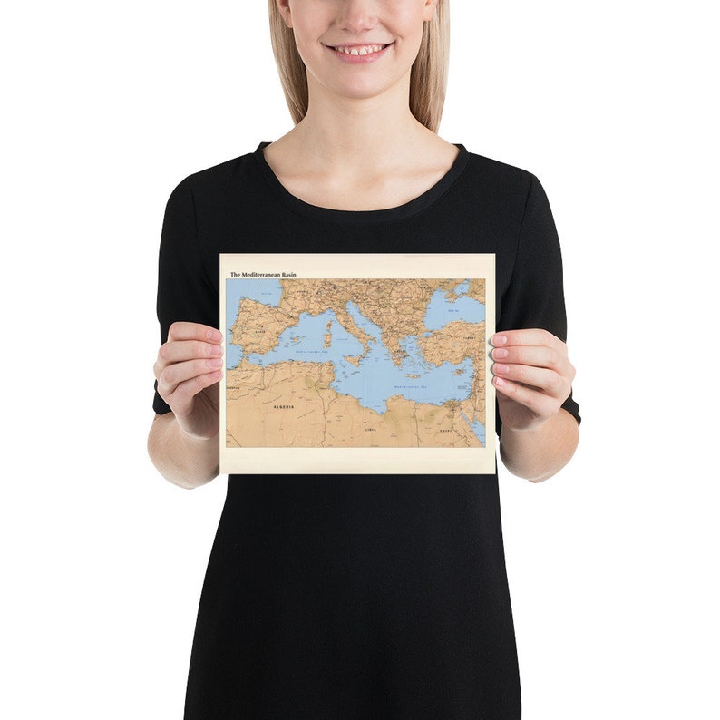 Mediterranean Sea Map (1998) Southern Europe & Northern Africa Atlas Poster