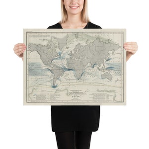 Alte Welt Ozean Strömungen Karte (1850) Vintage Global Oceanic Atlas Poster