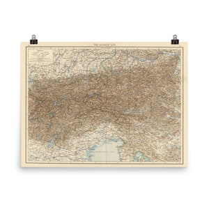 Oude Oostenrijkse Alpen kaart (1895) Vintage centraal oostelijke bergen Atlas poster