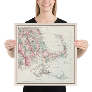 Alte Cape Cod MA Karte (1878) Vintage Massachusetts Strände Atlas Poster