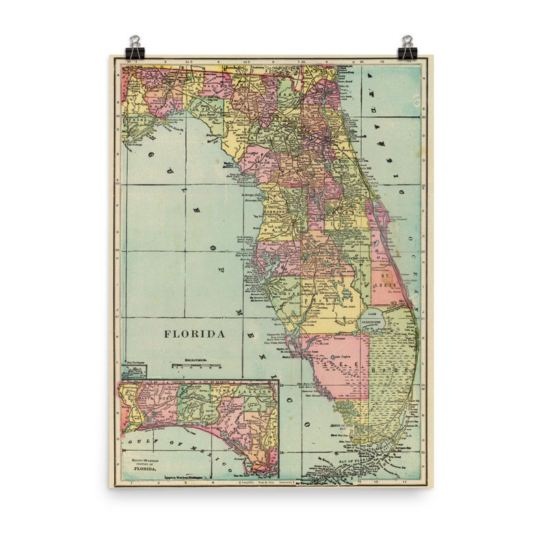 Vintage Florida Map 1909 FL Colorful - Il 794xN.1827450794 2kz8 