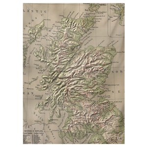 Scotland Physical Map Tapestry (1880) Old Atlas