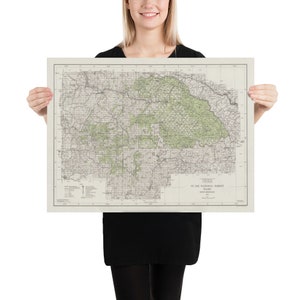 Poster Old St Joe National Forest Map (1935) Vintage Idaho Woodland Reserve Atlas