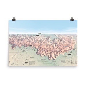 Grand Canyon Topographie Karte - South Rim Panorama Atlas Poster