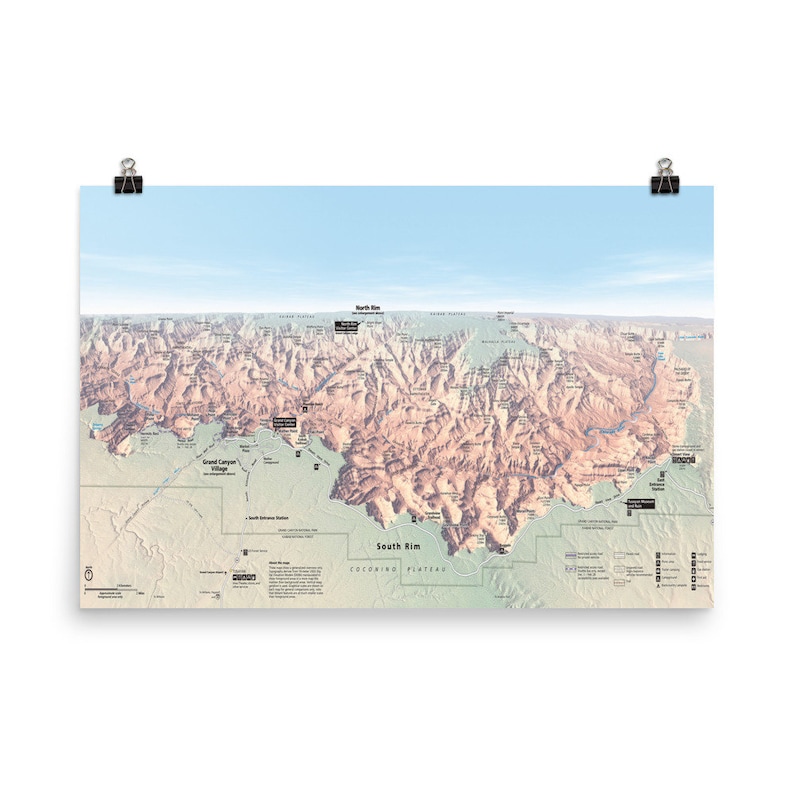 Grand Canyon Topography Map - South Rim Panoramic Atlas Poster - Etsy