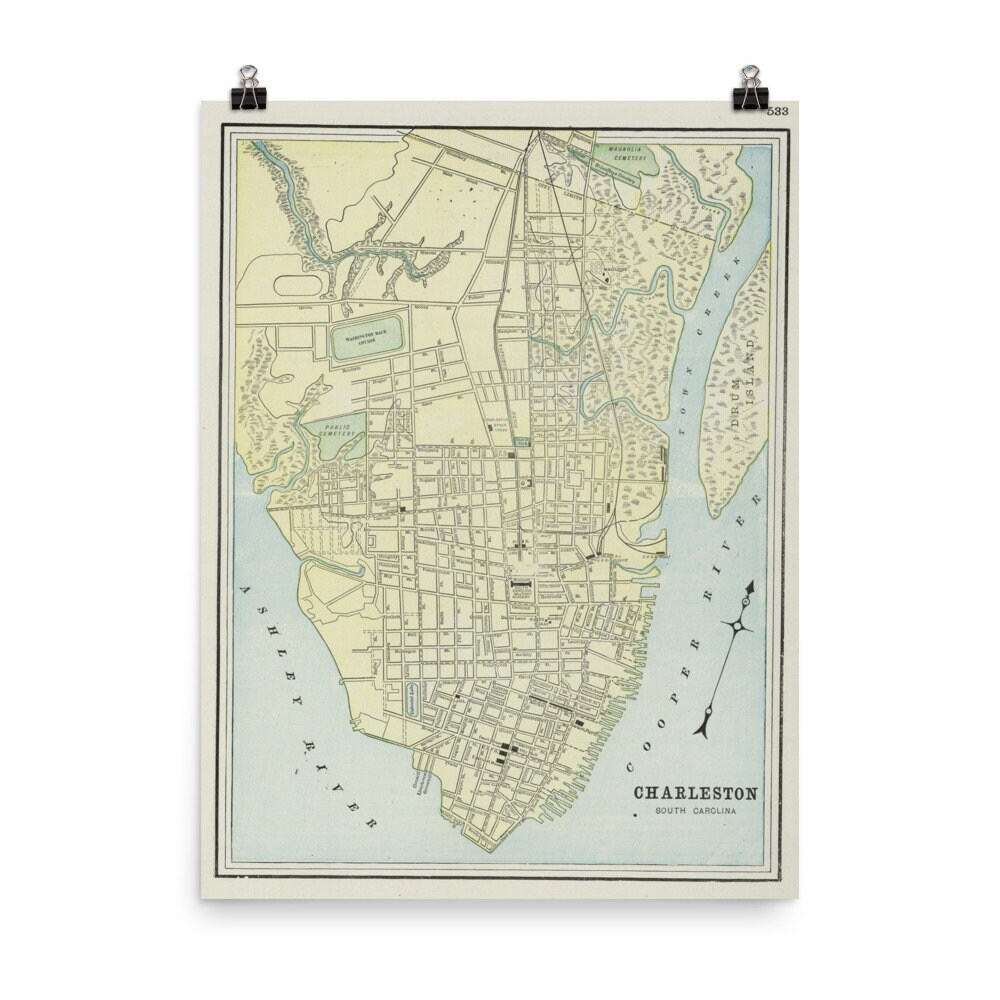 Vintage Charleston SC Map (1901) The Holy City South Carolina Atlas Poster