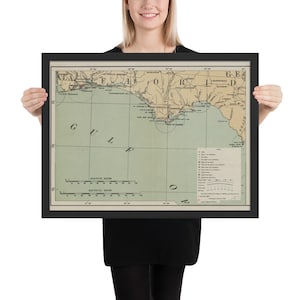 Oude Florida Panhandle vuurtoren kaart (1898) West FL nautische Atlas ingelijste poster