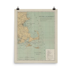 Carte des phares de Cape Cod (1898) Coastal Massachusetts Nautical Atlas Poster