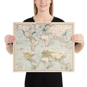 Poster Mapa Baleeiro do Velho Mundo (1907) Vintage Global Fish Oil Industry Atlas