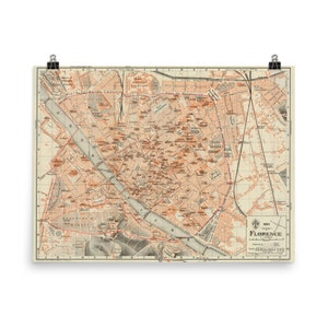 Florence Italy Vintage Map (1895) Old Firenze Street Atlas Poster