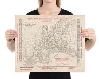 Old Santa Cruz CA Map (1909) Vintage Surf City California Atlas Poster