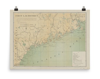 Old Maine Lighthouse Map (1898) Vintage Coastal ME Chart Poster