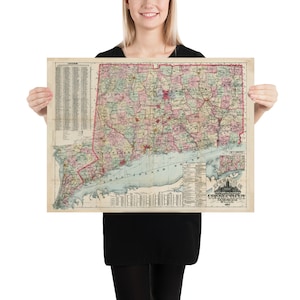 Old Connecticut & Westchester NY Map (1887) Vintage NYC Suburbs Atlas Poster