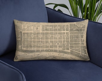 Vintage Savannah Map Pillow (1818) Georgia City & Street Atlas Cushion