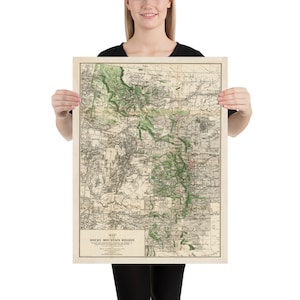 Alte Rocky Mountains Karte (1885) Vintage Rockies Atlas Poster
