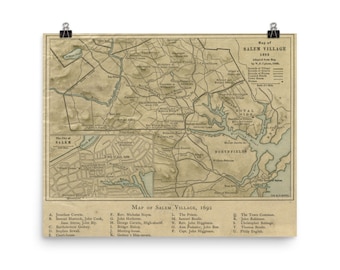 Alten 1692 Salem MA Karte (1866) Massachusetts Puritaner Poster