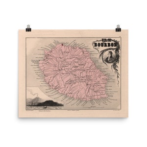 Old Reunion Island Map (1869) Vintage Bourbon France Atlas Poster