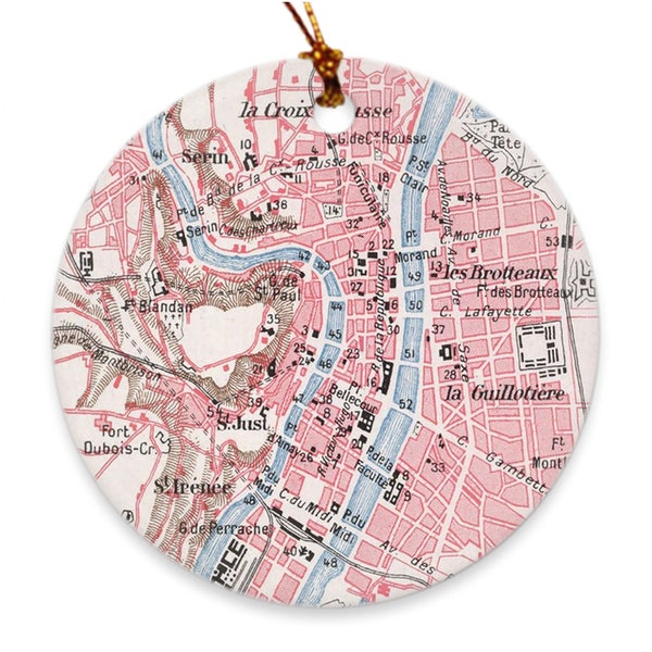 Old Lyon France Map (1900) Vintage French City & Street Atlas  Ornaments