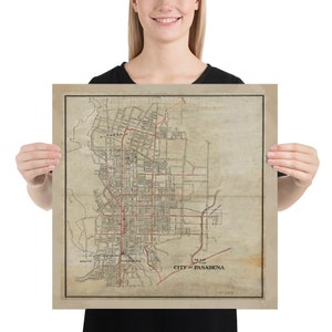 Old Pasadena CA Carte (1922) vintage California City Atlas Poster