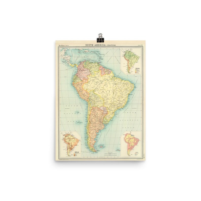 Old South America Map (1922) Vintage Latin America Atlas Poster image 3