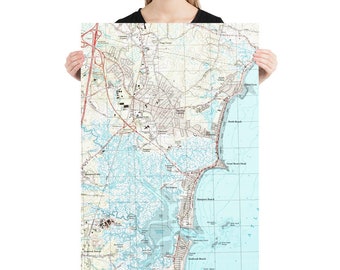 Hampton Beach NH Carte (1992) Coastal New Hampshire Atlas Poster