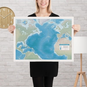 Mapa del fondo del océano Atlántico - Póster de carta náutica del lecho marino del hemisferio occidental