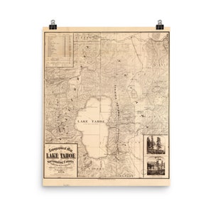 Vintage Lake Tahoe Mapa (1874) Cartel de Atlas de Vacaciones
