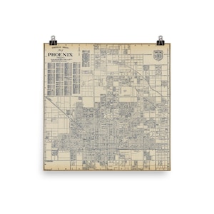 Phoenix AZ kaart (1920) oude vallei van de zon Arizona Atlas poster