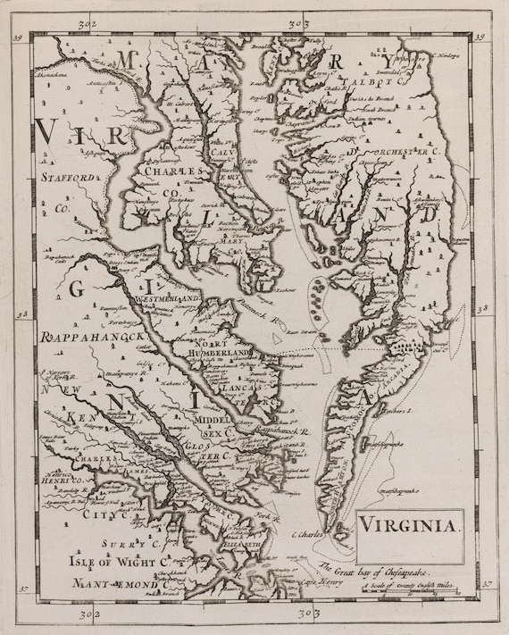 Old Chesapeake Bay Map (1681) Digital Download