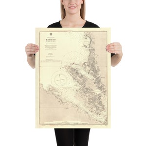 Old Bergen Norway Map (1888) Vintage Norwegian City Environs Atlas Poster
